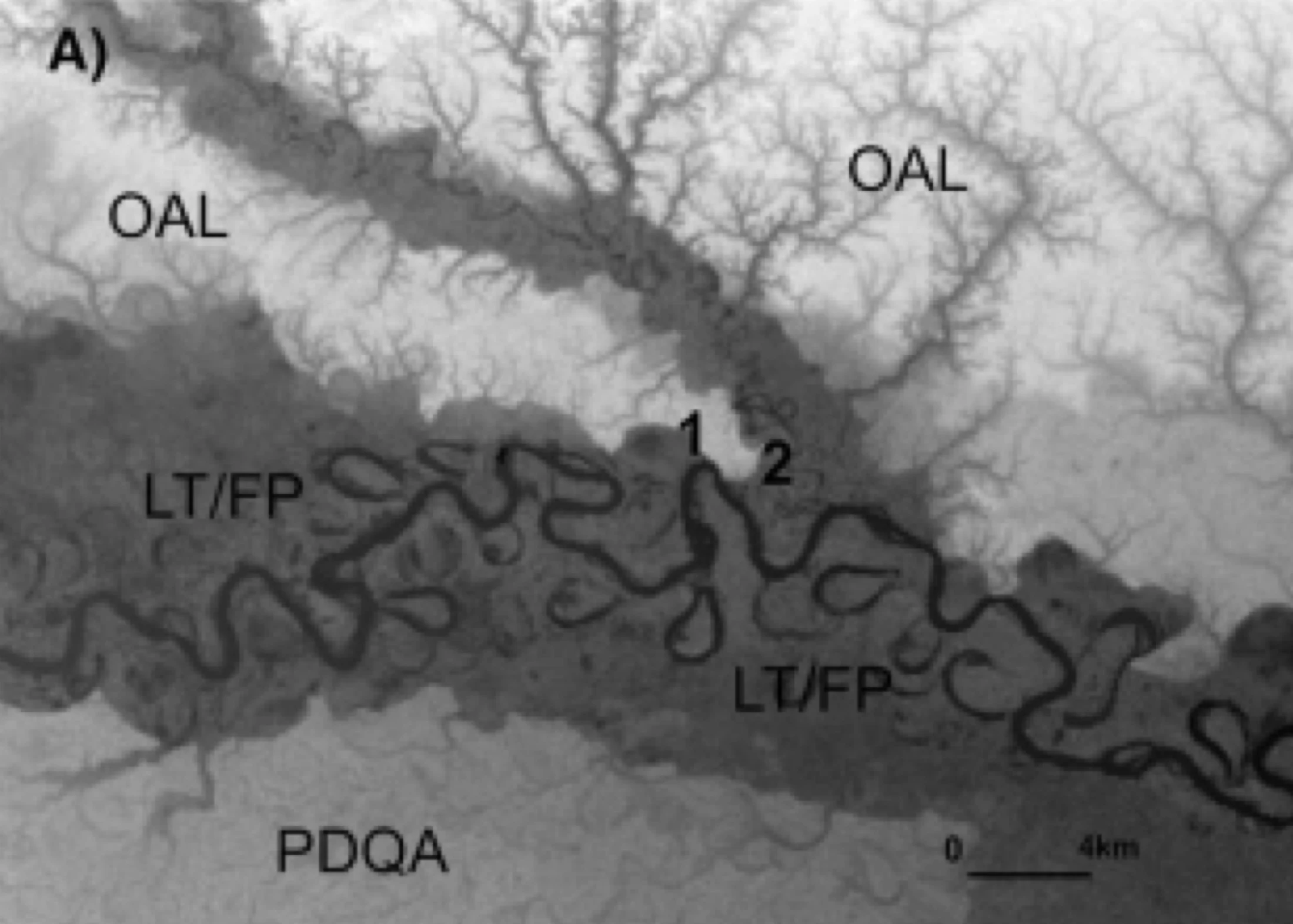Interpreted ancient paleochannels across the Madeira River corridor