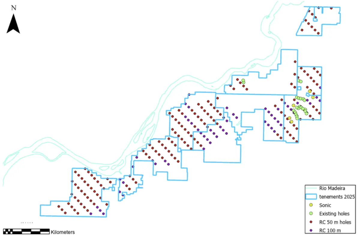 Planned Phase 1 drill pattern targeting the Mocururu horizon